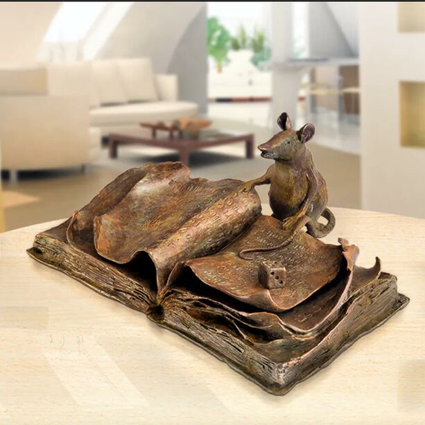 Bronzebuch mit Maus - limiterte Tierskulpturen - Le Rat de Bibliothque