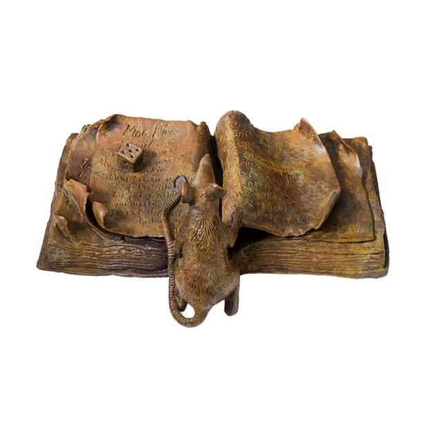 Bronzebuch mit Maus - limiterte Tierskulpturen - Le Rat de Bibliothque