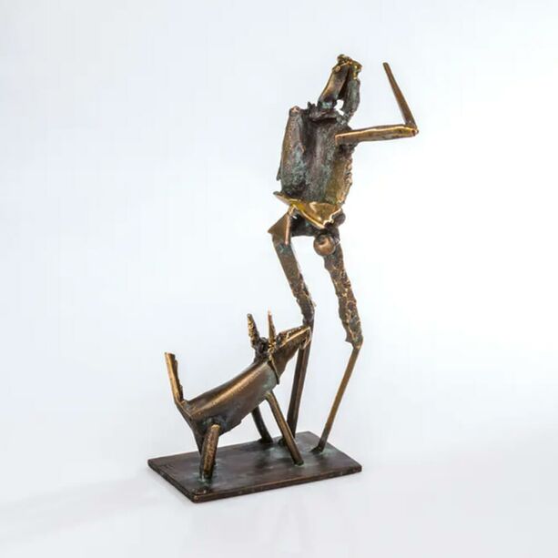 Bronzeskulptur Gassi gehen - limitierte Gartenfigur - Mann mit Hund