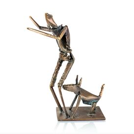 Bronzeskulptur Gassi gehen - limitierte Gartenfigur -...