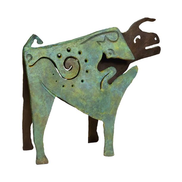 2er Set limitierte Stierfiguren aus Bronze - grn & braun - Ur Set