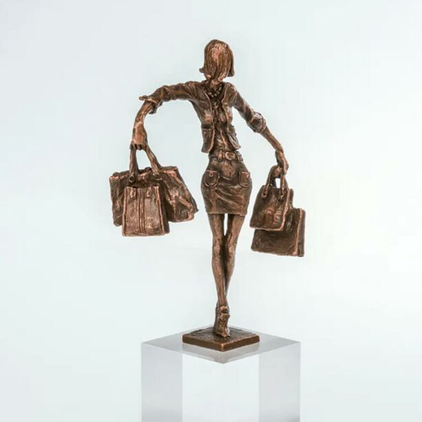Limitierte Bronzeskulptur Frau mit Sockel - Balance-Einkuferin