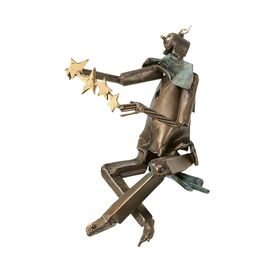 Sitzende Clownfigur aus Bronze mit farbigen Akzenten - Clown