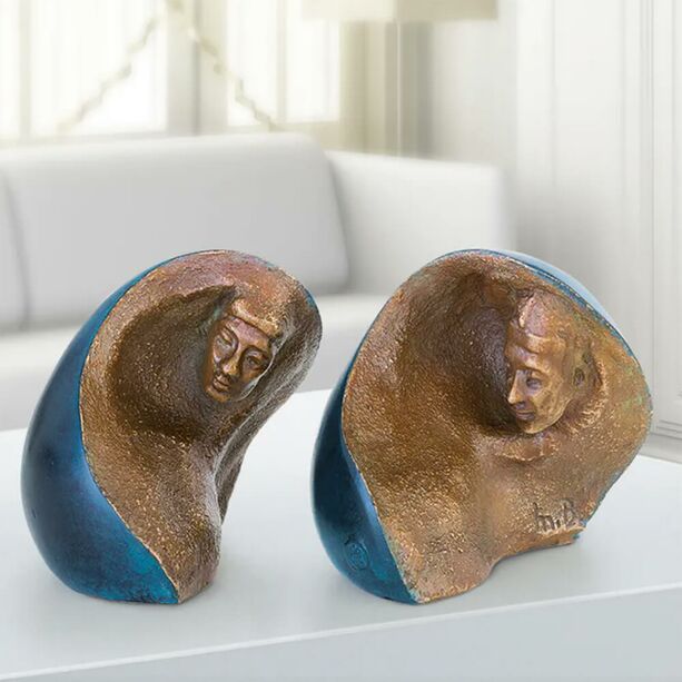 Besondere Bronzeskulptur - blaue Designerlimitation - Zwei in einem (2-teilig)