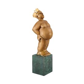 Bronzeskulptur mit Sockel - Knig mit Krone und Bauch -...