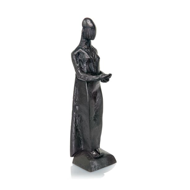 Frau mit Gewand als grau-schwarze Bronzeskulptur - Die Anbieterin