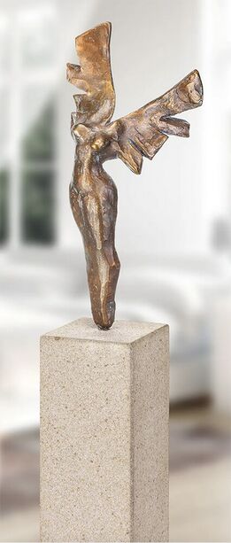 Kleine Bronze-Engelfigur limitiert auf Granitsockel - Libert