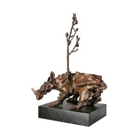 Bronze Rhinozeros auf Holzpodest mit Baum - limitiert -...