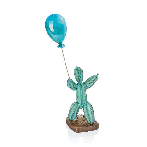 Grne Bronze Kunstfigur mit Luftballon - limitiert - Kaktusmann