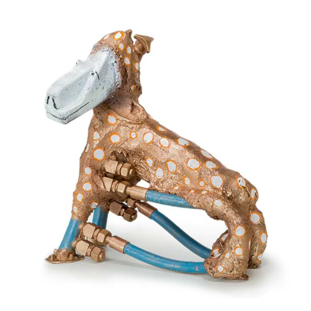 Mehrfarbige Bronzeskulptur Hund - Design industrial - Dog Machine