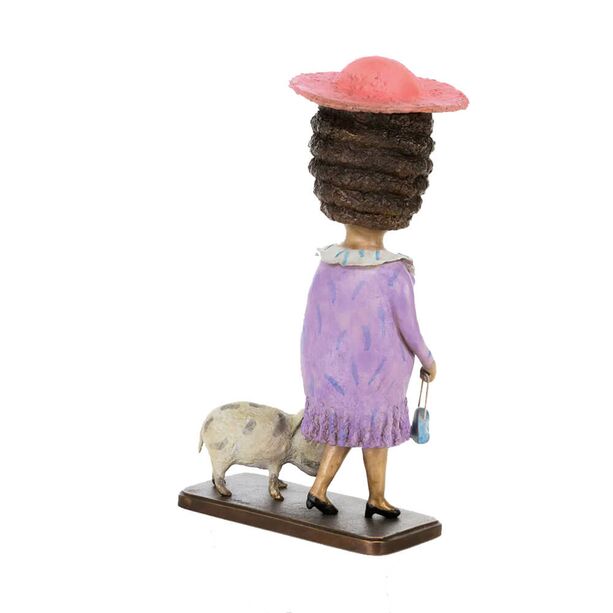 Dame mit Hund - bunte Bronzeskulptur vom Knstler - Lady with a dog