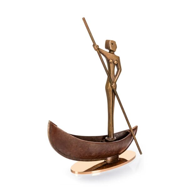 Moderne Bronzeskulptur Frau mit Boot - Wassergttin auf Barke