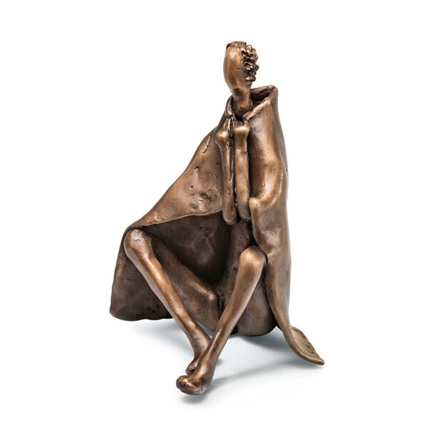 Abstrakter Bronze Mensch limitiert mit Handtuch - Nach dem Bade sitzend