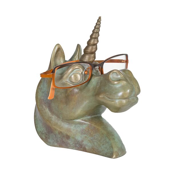 Bronzekopf limitiert Einhorn als Brillenablage - grne Patina - Einhorn