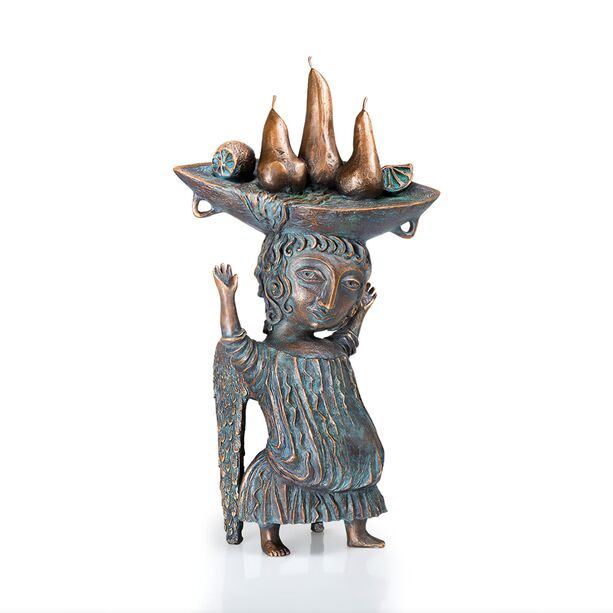 Engel mit Birnenkorb auf dem Kopf - Bronzedesign - Birnengabe