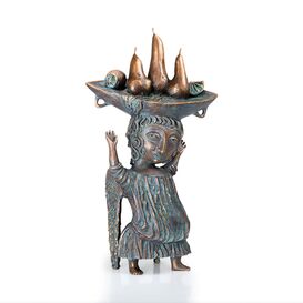 Engel mit Birnenkorb auf dem Kopf - Bronzedesign -...