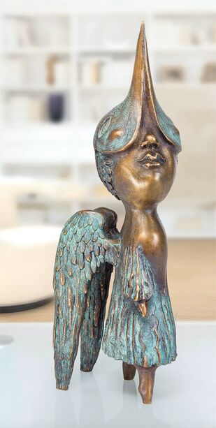Designer Engelfigur mit Vogelmaske aus Bronze - Der Himmeltraum
