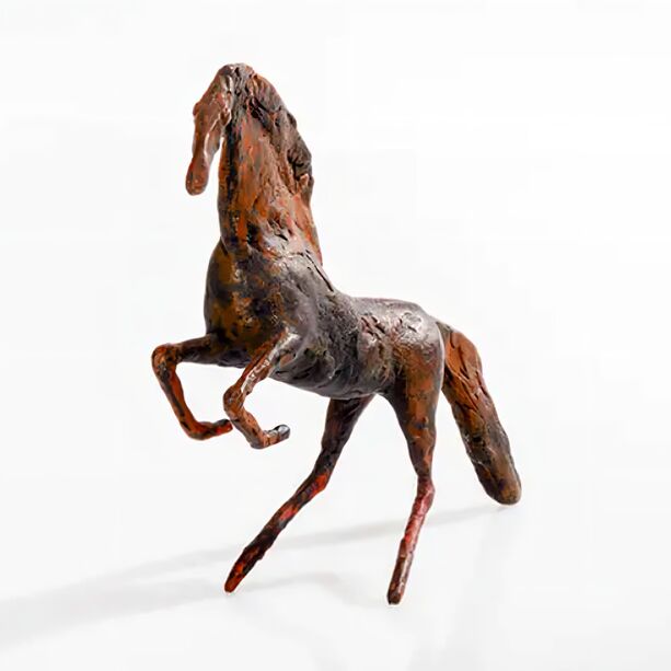 Stilistische Bronze Pferdeskulptur - limitierte Rostoptik - Steigender Hengst