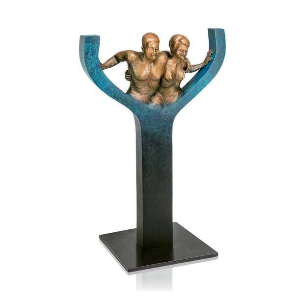 Bronzeskulptur limitiert - Mann und Frau - blau-schwarz - Together