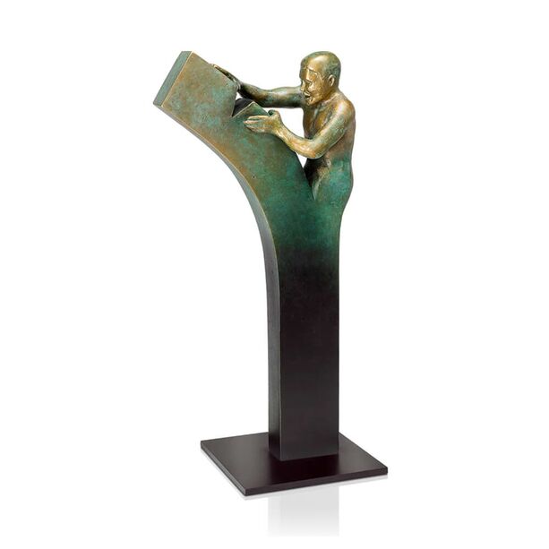 Mann Designerfigur aus Bronze in grn-schwarz - Stele - Nichts ist unmglich