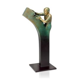 Mann Designerfigur aus Bronze in grn-schwarz - Stele -...