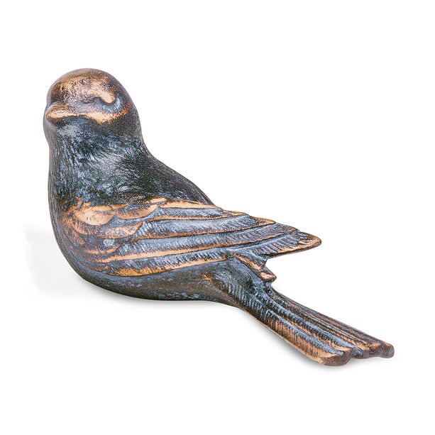 Garten Vogelstatue klein aus robuster Bronze - Vogel Pan links