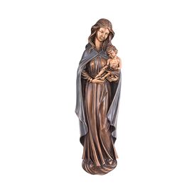 Wand Gartenfigur Maria mit Kind aus Bronze - Madonna Hemma