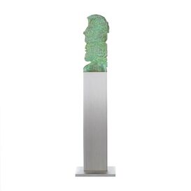 Bronzebste Wchter mit Stele - Designerstatue - Cherub
