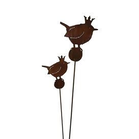 Gartenstecker Vogel Set aus Metall - Rost Optik - Zaunknig