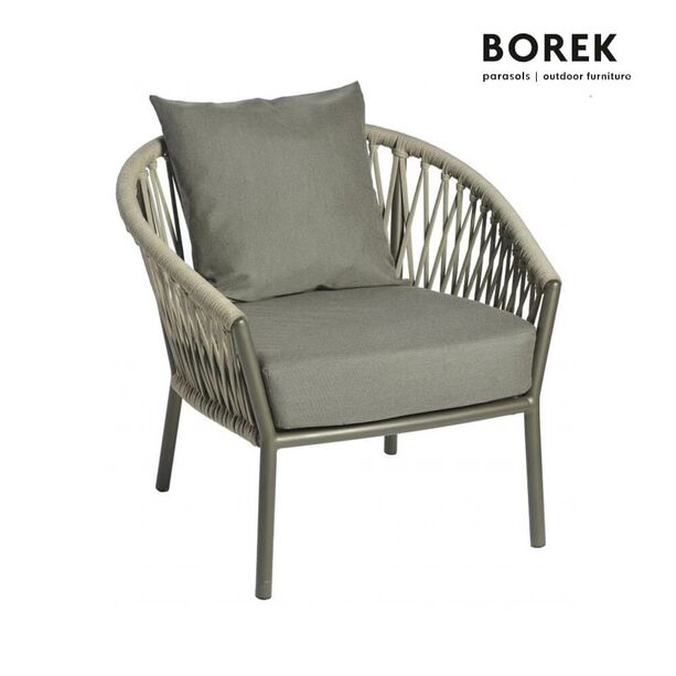 Stilvoller Gartensessel von Borek grau mit Polster - Majinto Sessel