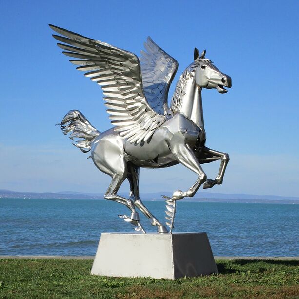 XXL Garten Skulptur Pegasus aus Rost Metall oder Edelstahl - Infigotum