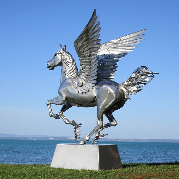 XXL Garten Skulptur Pegasus aus Rost Metall oder Edelstahl - Infigotum