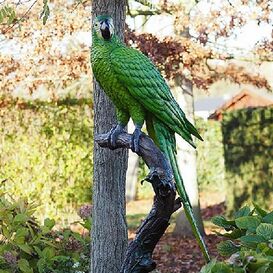 Grner Ara auf Ast aus Bronze als Gartenskulptur -...