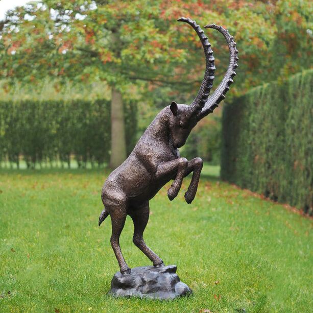 Lebensgroe Steinbock Gartenfigur aus Bronze - Steinbock Fokul