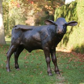 Braune Bronze Tierfigur Kuh-Kalb stehend - Kalb Orin