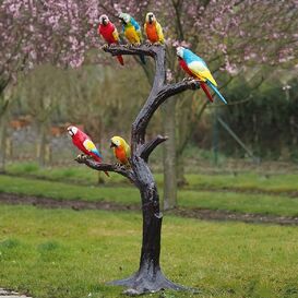 Baum mit bunten Papageien - Bronzeskulptur - Papageienbaum
