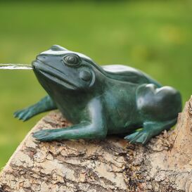 Bronze Froschskukptur als Wasserspeier - grün - Frosch Louis