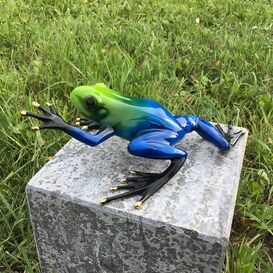 Blau-grner Frosch aus Bronze fr Sockel - Elmo blau