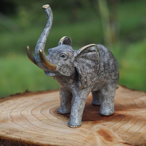 Kleine Bronze Elefanten Dekofigur mit grauer Patina - Elefant Jombo