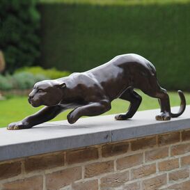 Robuste Garten Katzenfigur - Bronze Panther - Panthera Braun
