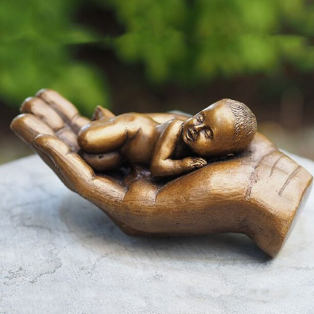 Wetterfeste Bronzeplastik Hand hlt Kind - Baby in Hand