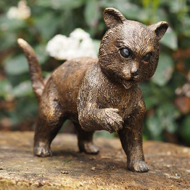 Robuste Bronze Tierstatue Katzenjungtier - Katzenwelpe sitzt
