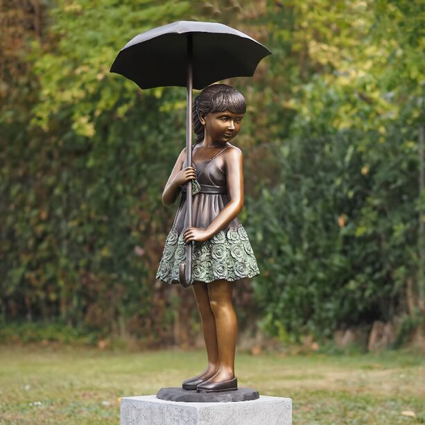 Mdchen Bronzestatue mit Schirm - florales Design - Mdchen mit Schirm
