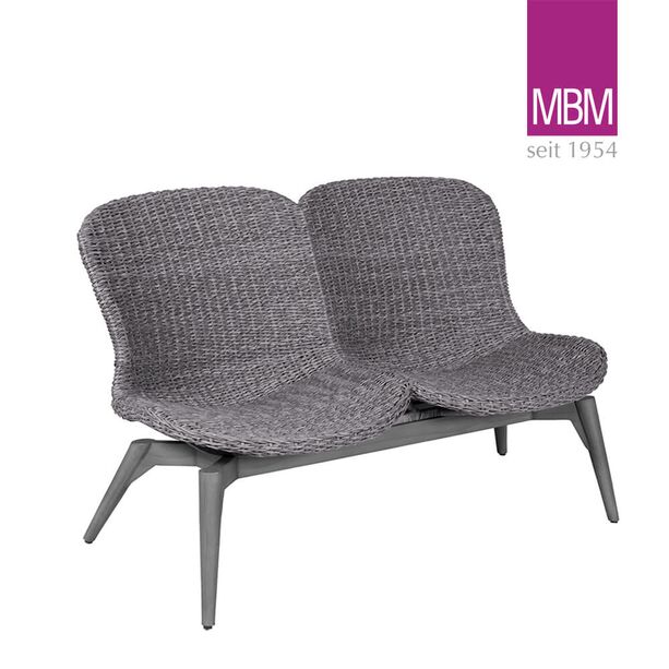 Einzigartige geflochtene Gartenbank mit zwei Sitzen von MBM - Love Seat Orlando / Oyster Stone Grey