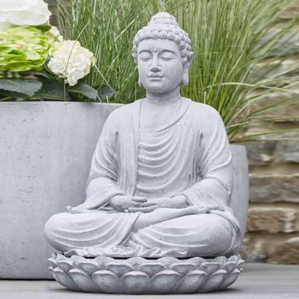 Sitzender Buddha als Gartendeko - Polystone grau - Perinaldo