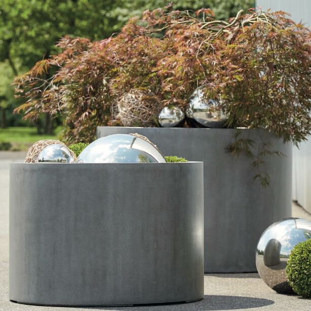 Groe Garten Pflanzkbel rund - Polystone grau - 2er Set - Zucca