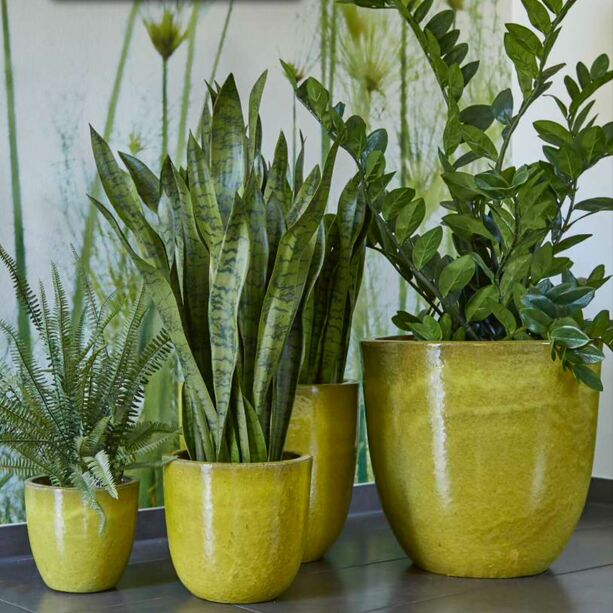 4er Set Outdoor Blumenkbel aus Keramik - Limette - Literro