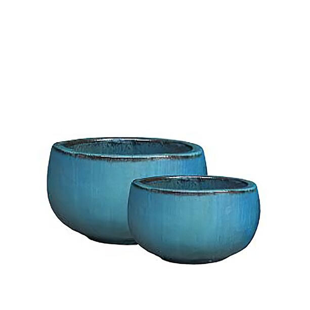 Pflanzschale aus glasierter Keramik - Ocean Blue - 2er Set - Zumano