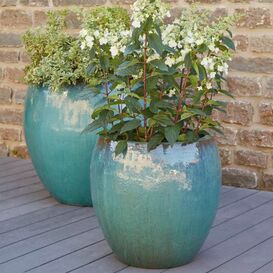 Runde Garten Blumenkübel aus Keramik - Blaugrün - Imatero