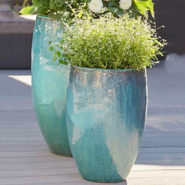 Garten Pflanzvase aus Keramik - 2er Set - Blaugrn - Oleto